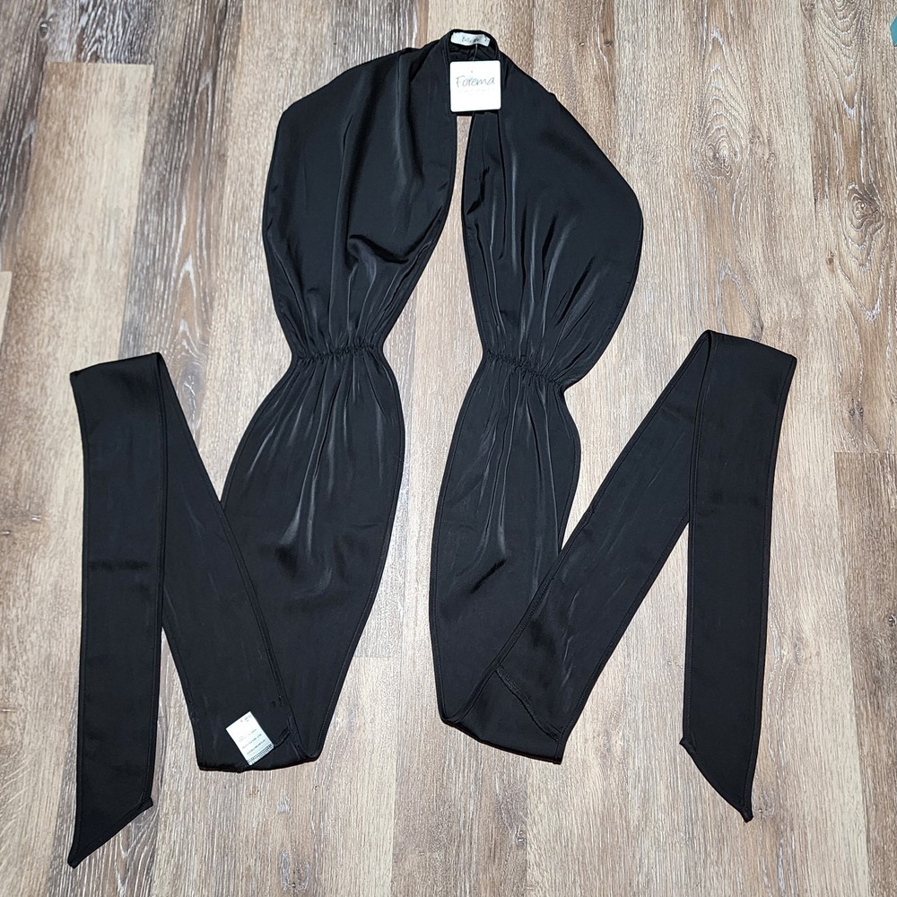 Forema Boutique Crop Top Tie Wrap Women's Size M Satin Black Blouse